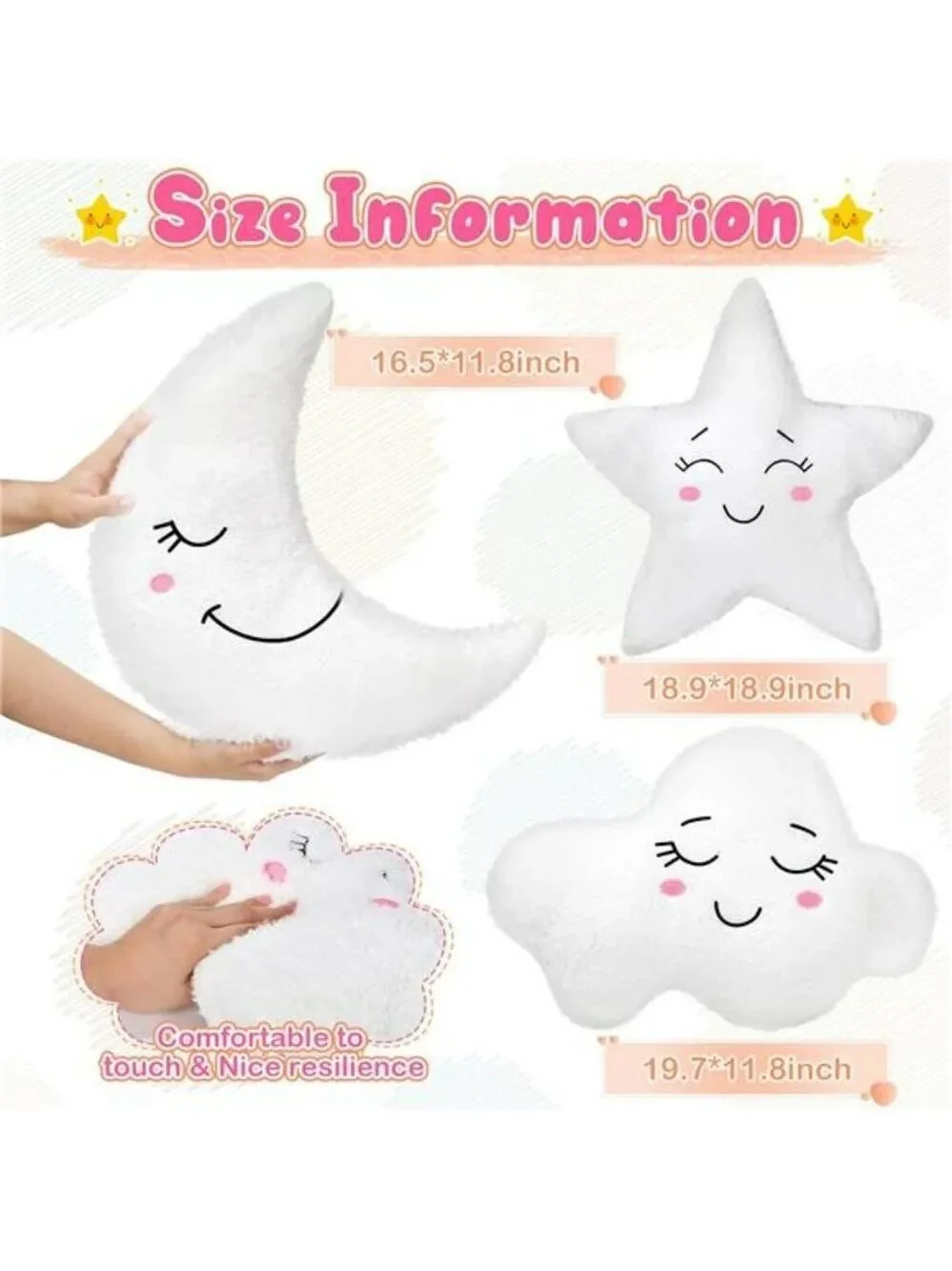 Moon Star Cloud Plush Pillow Set Soft Stuffed Cushion Nursery Kids Room Decor Gi